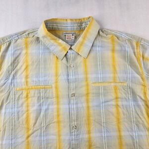 Carbon2Cobalt Shirt Mens XL Yellow Plaid Short Sleeve Button Down Cotton Casual